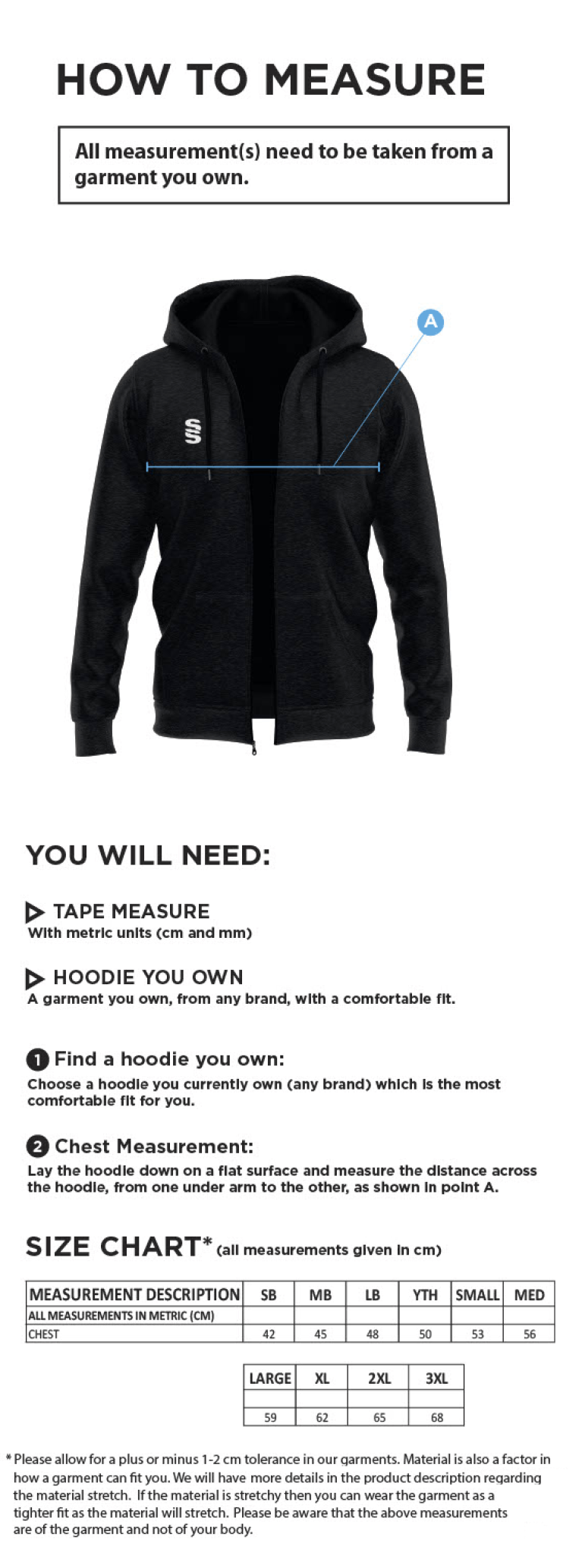 Barwell CC Dual Full Zip Hoody : Navy - Size Guide