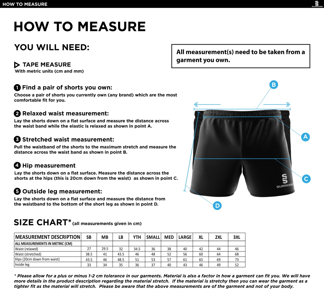BARWELL CC Performance Gym Short : Navy - Size Guide