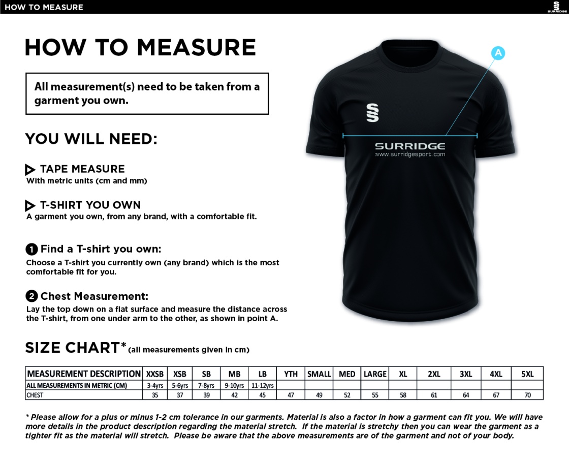 Barwell CC Dual Games Shirt : Navy - Size Guide