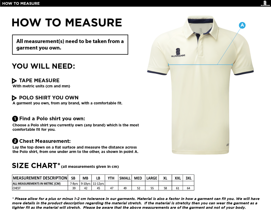 Barwell CC Ergo Shirt Short Sleeve - Size Guide