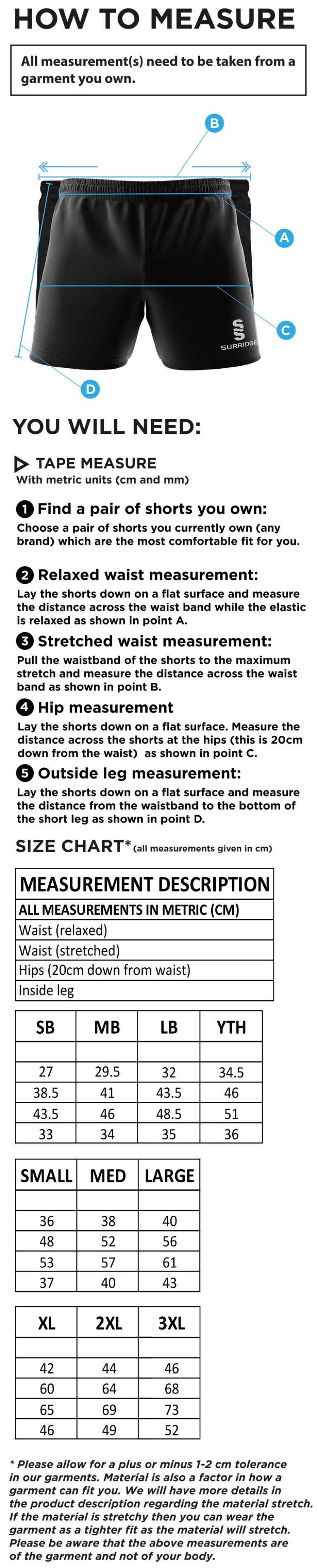 BARWELL CC Performance Gym Short : Navy - Size Guide