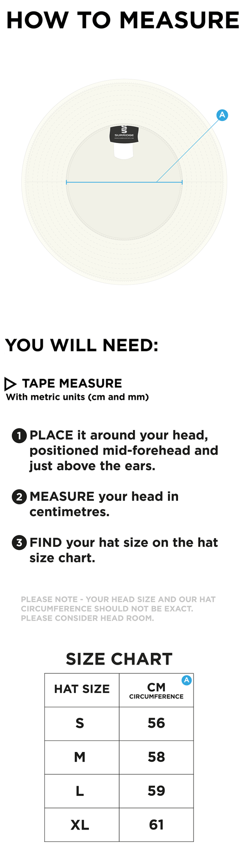 Barwell CC - Floppy Sun Hat - Size Guide