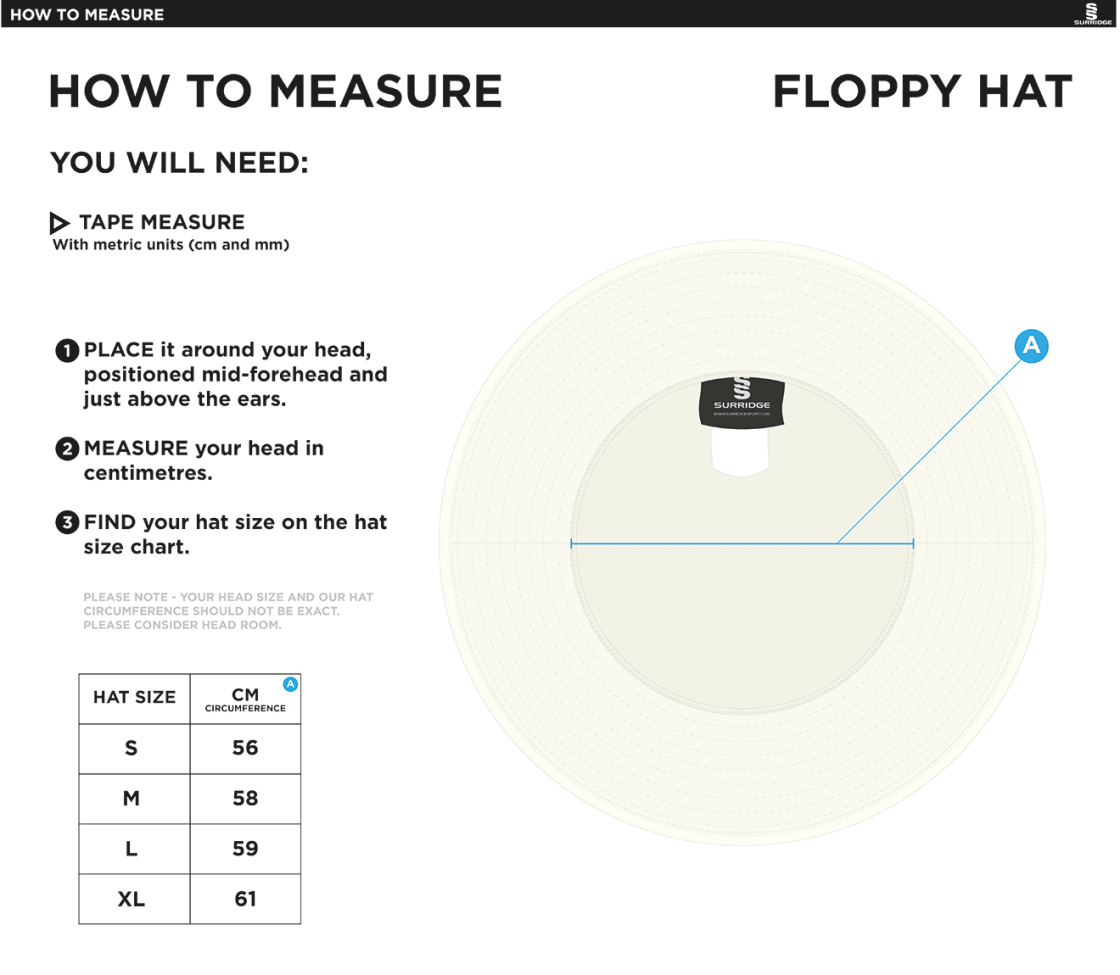 Barwell CC - Floppy Sun Hat - Size Guide
