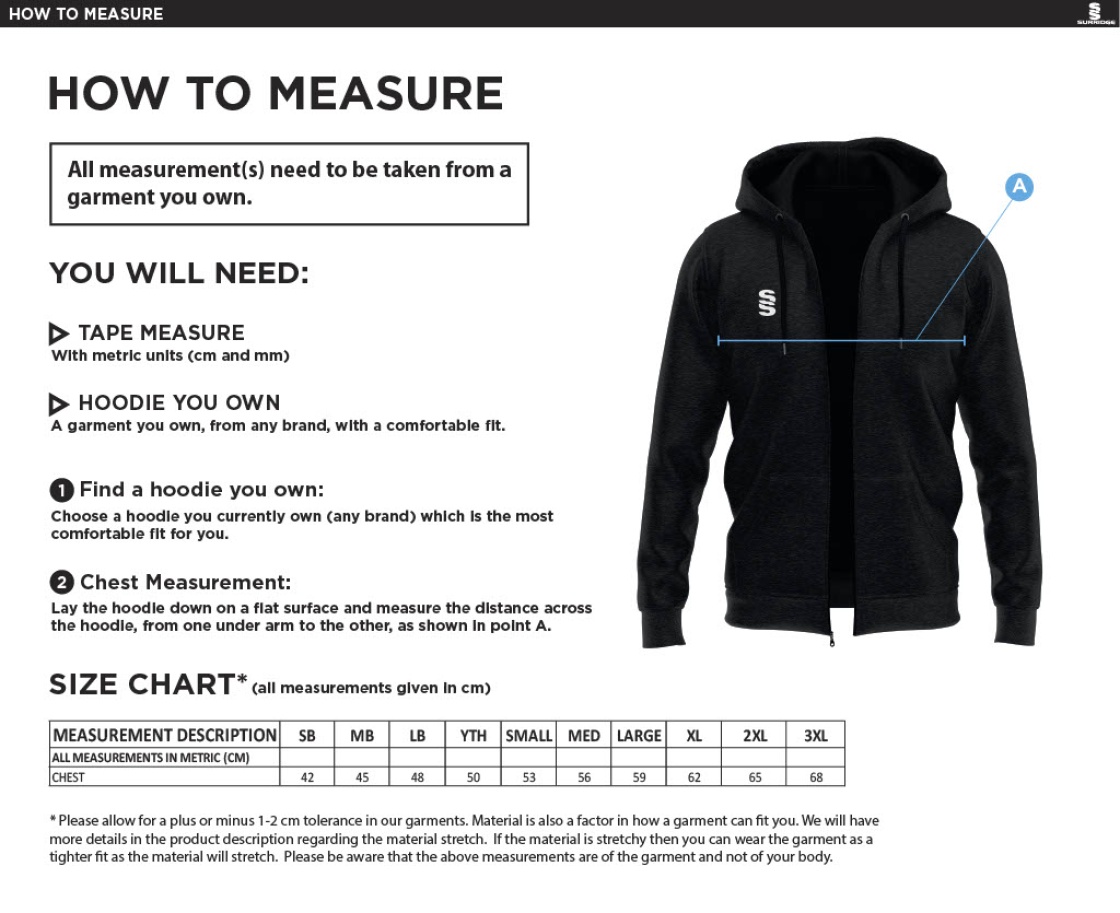 Barwell CC Dual Full Zip Hoody : Navy - Size Guide